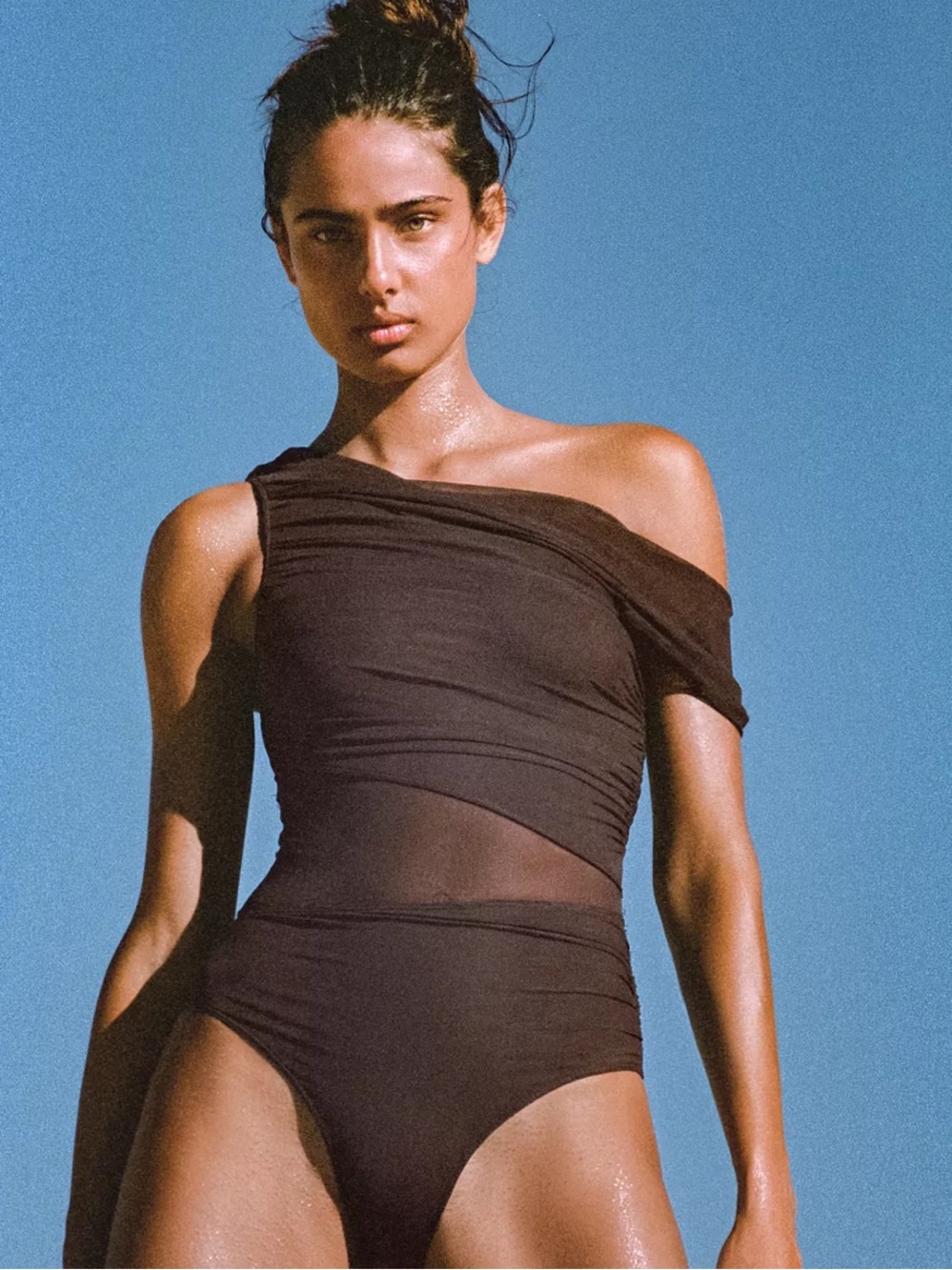 ZARA ASYMMETRIC TULLE CUT-OUT SWIMSUIT